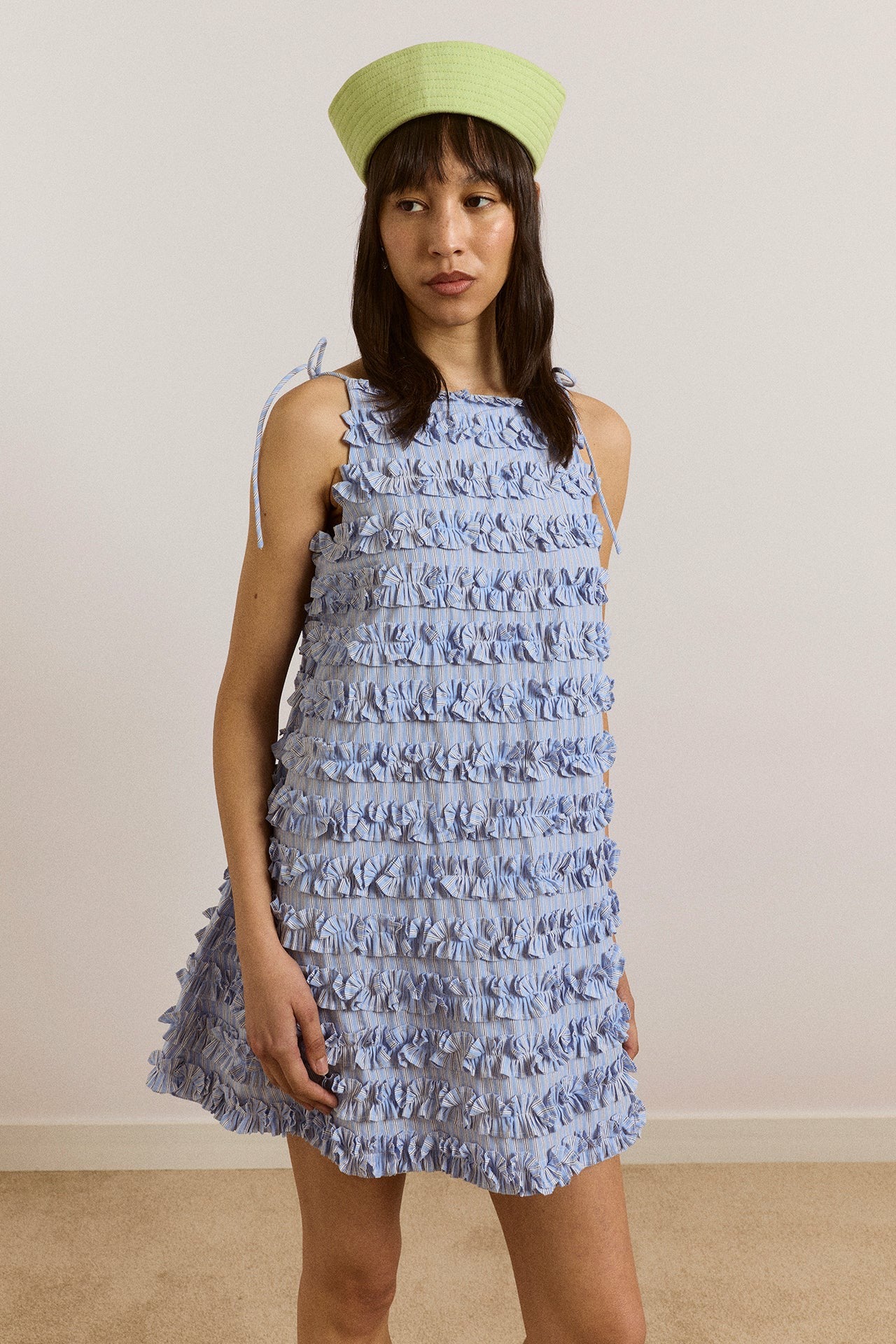 Damson Madder leili ruffle mini dress- mini blue stripe