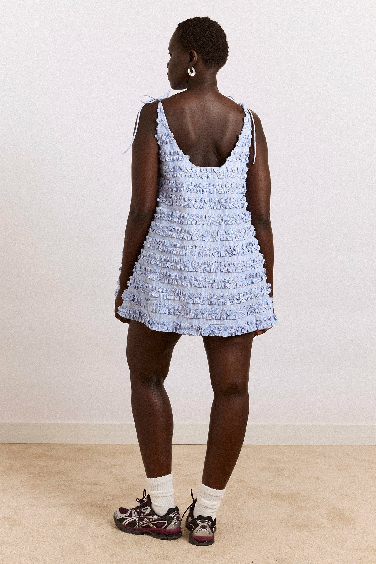 Damson Madder leili ruffle mini dress- mini blue stripe