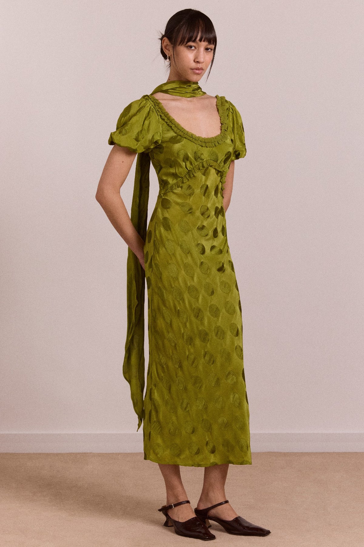 Damson Madder aoife midi dress - jacquard green spot