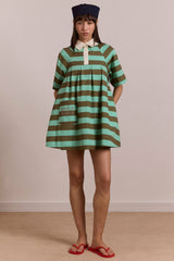 Damson Madder maggie mini polo dress - aqua olive stripe