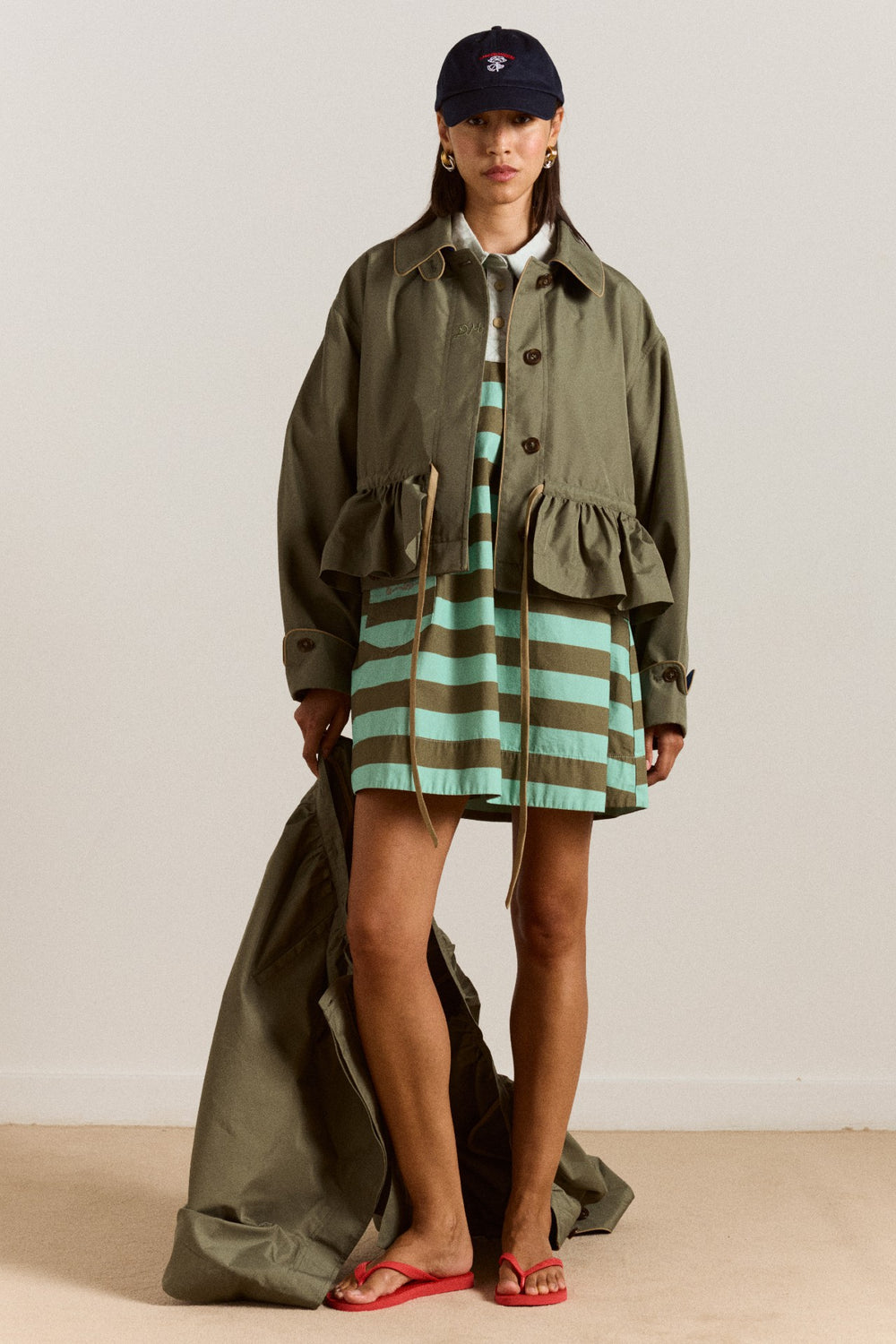 Damson Madder maggie mini polo dress - aqua olive stripe