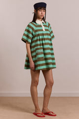 Damson Madder maggie mini polo dress - aqua olive stripe