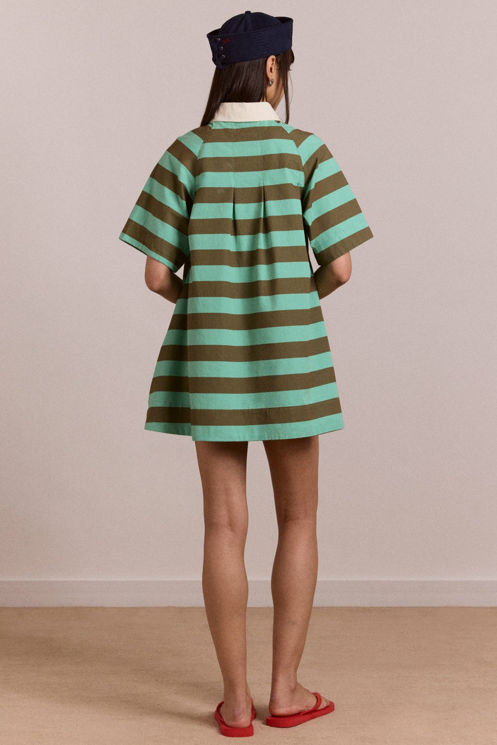 Damson Madder maggie mini polo dress - aqua olive stripe