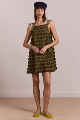 Damson Madder leili ruffle mini dress- olive
