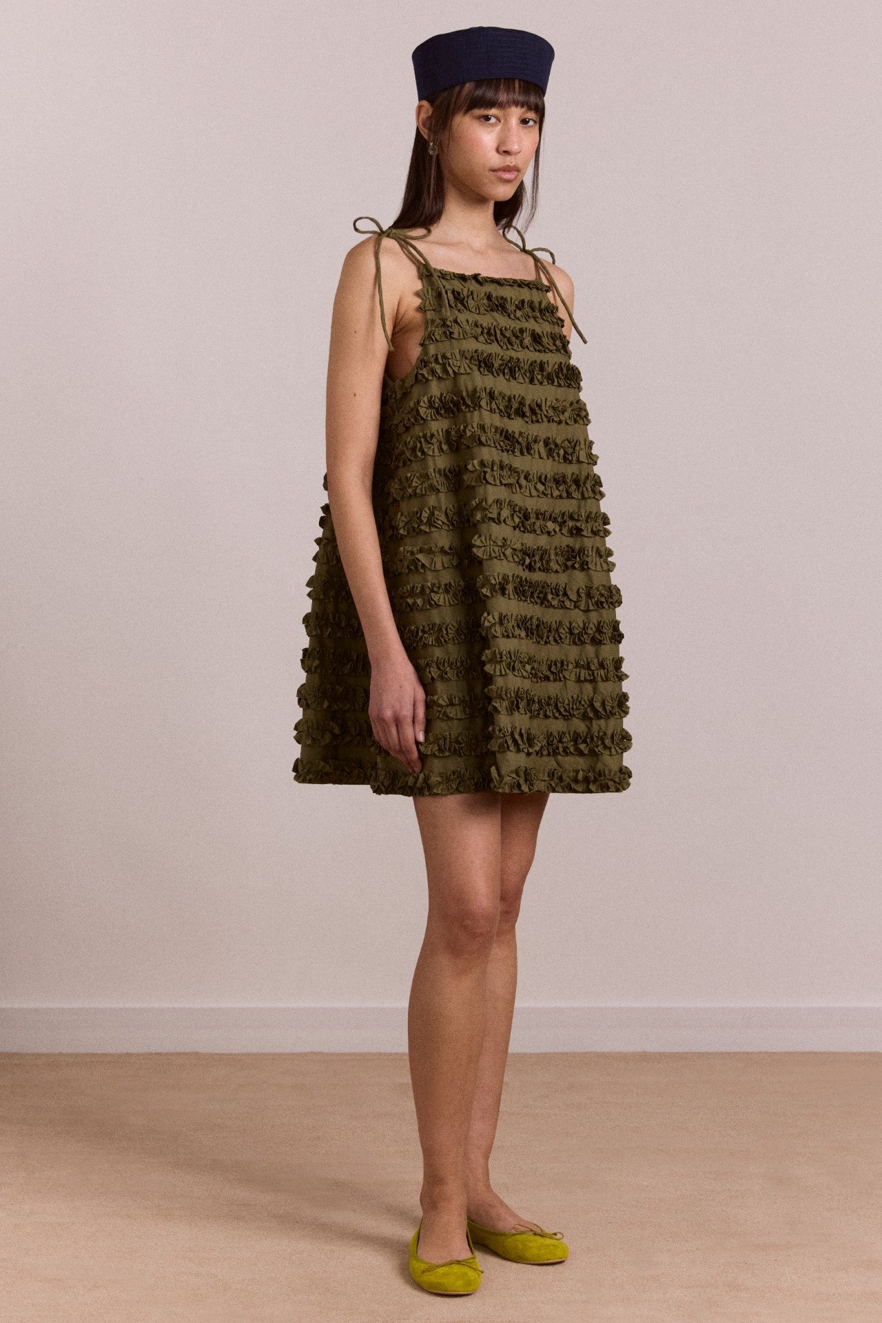 Damson Madder leili ruffle mini dress- olive