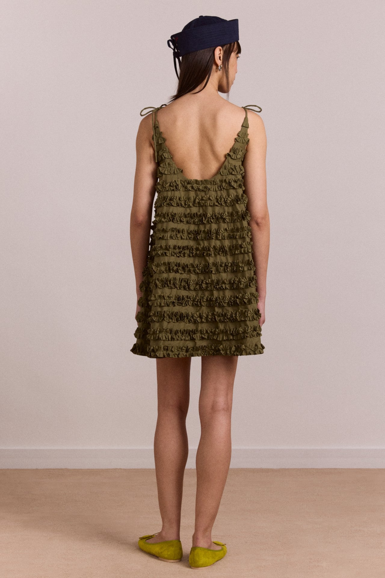 Damson Madder leili ruffle mini dress- olive