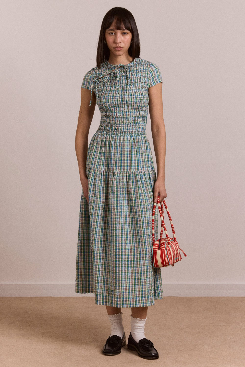 Damson Madder ebba midi dress - picnic blue check