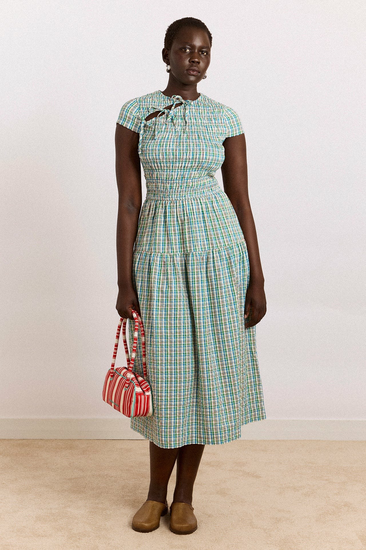 Damson Madder ebba midi dress - picnic blue check
