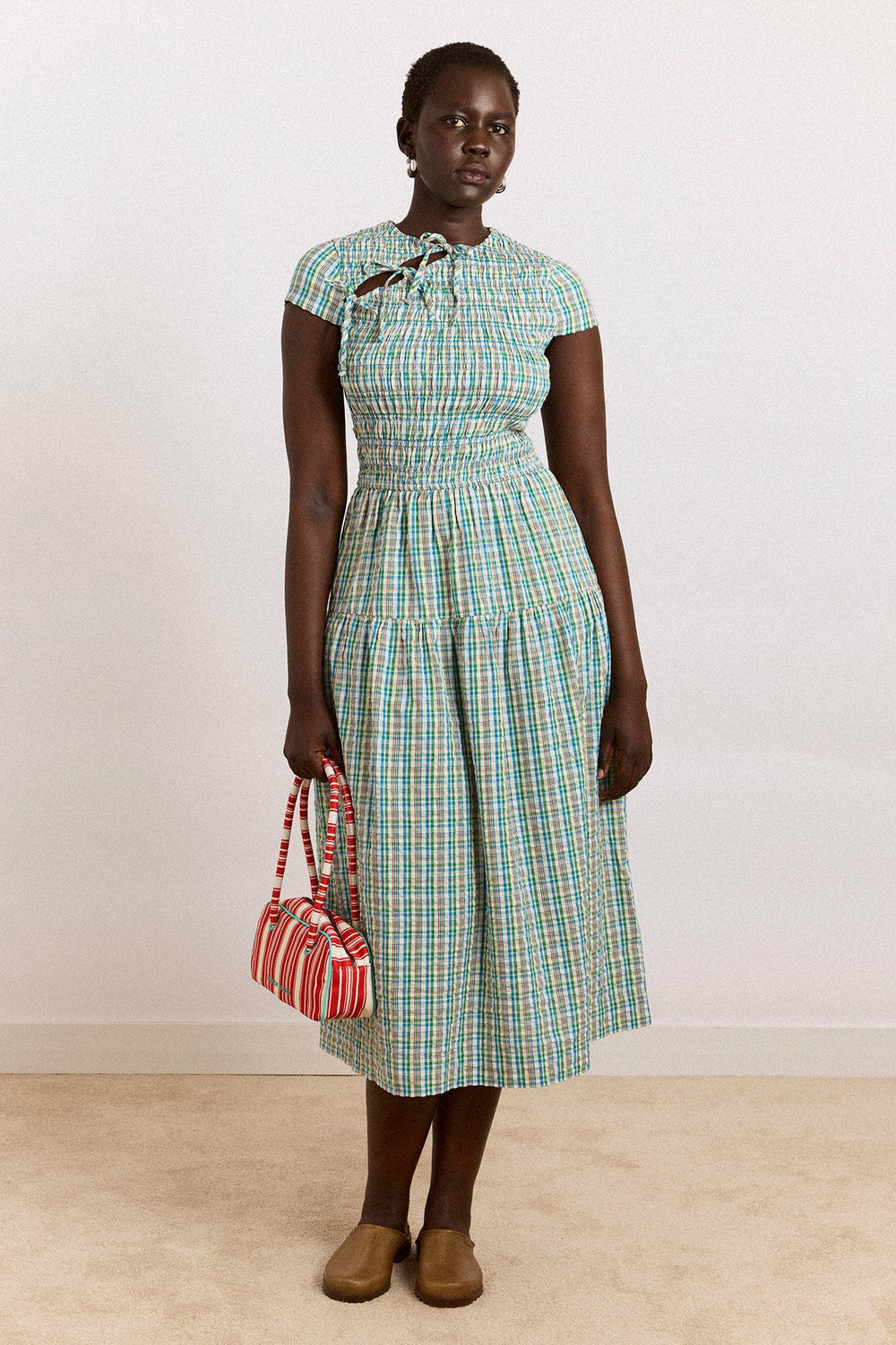 Damson Madder ebba midi dress - picnic blue check