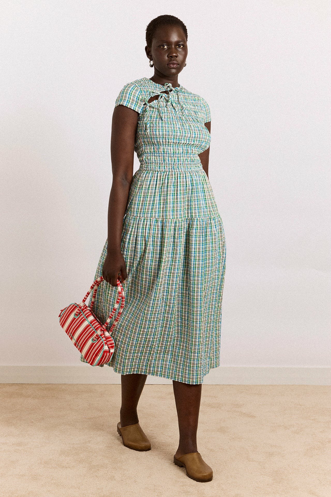 Damson Madder ebba midi dress - picnic blue check