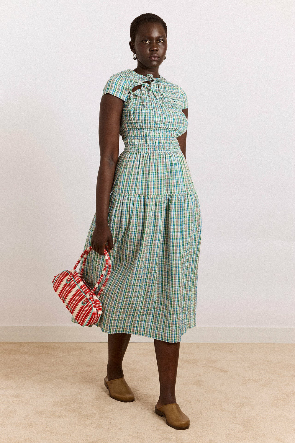 Damson Madder ebba midi dress - picnic blue check