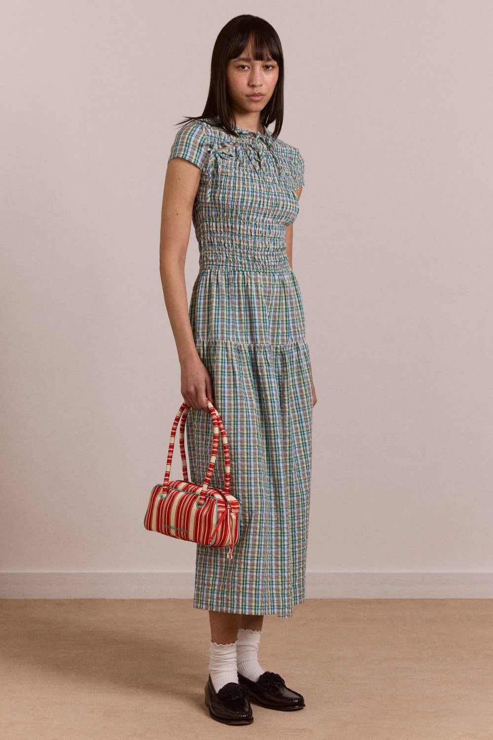 Damson Madder ebba midi dress - picnic blue check