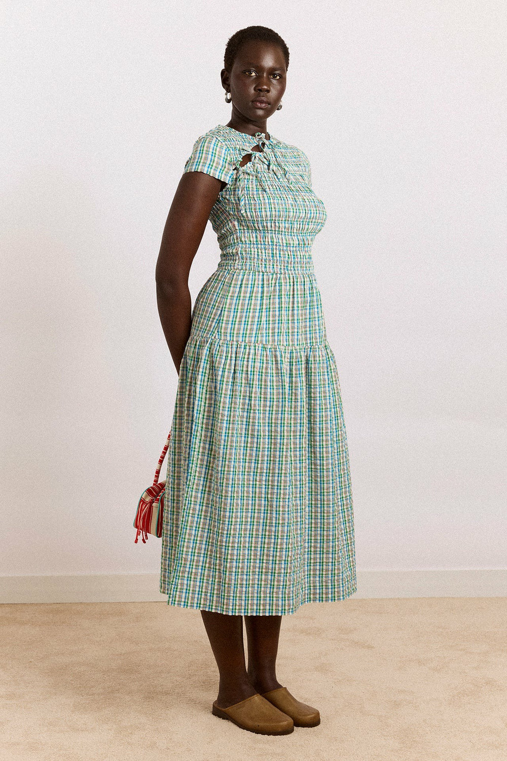 Damson Madder ebba midi dress - picnic blue check