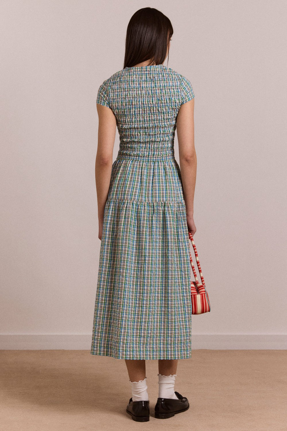 Damson Madder ebba midi dress - picnic blue check