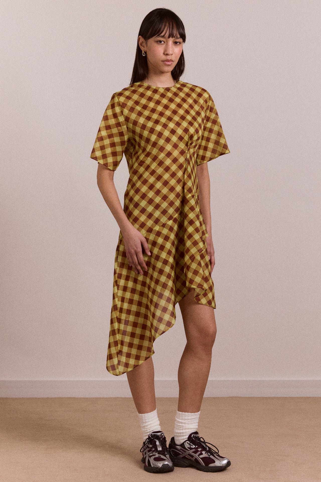 Damson Madder harmony sheer midi dress - choc avo gingham