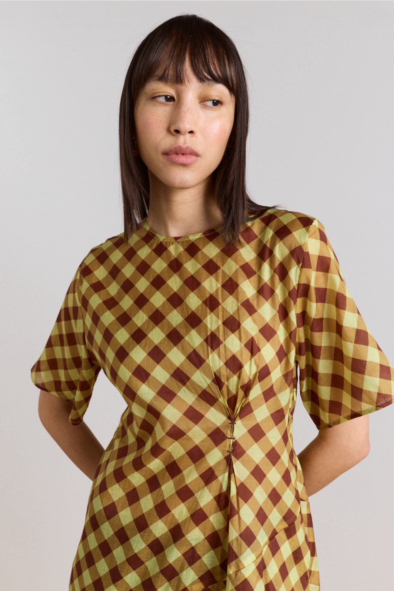 Damson Madder harmony sheer midi dress - choc avo gingham