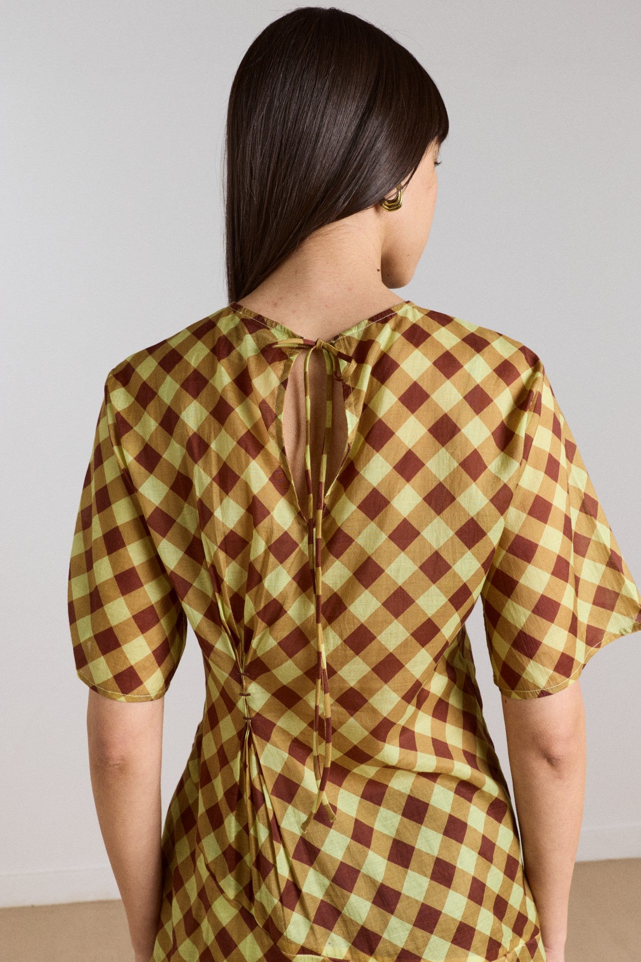Damson Madder harmony sheer midi dress - choc avo gingham