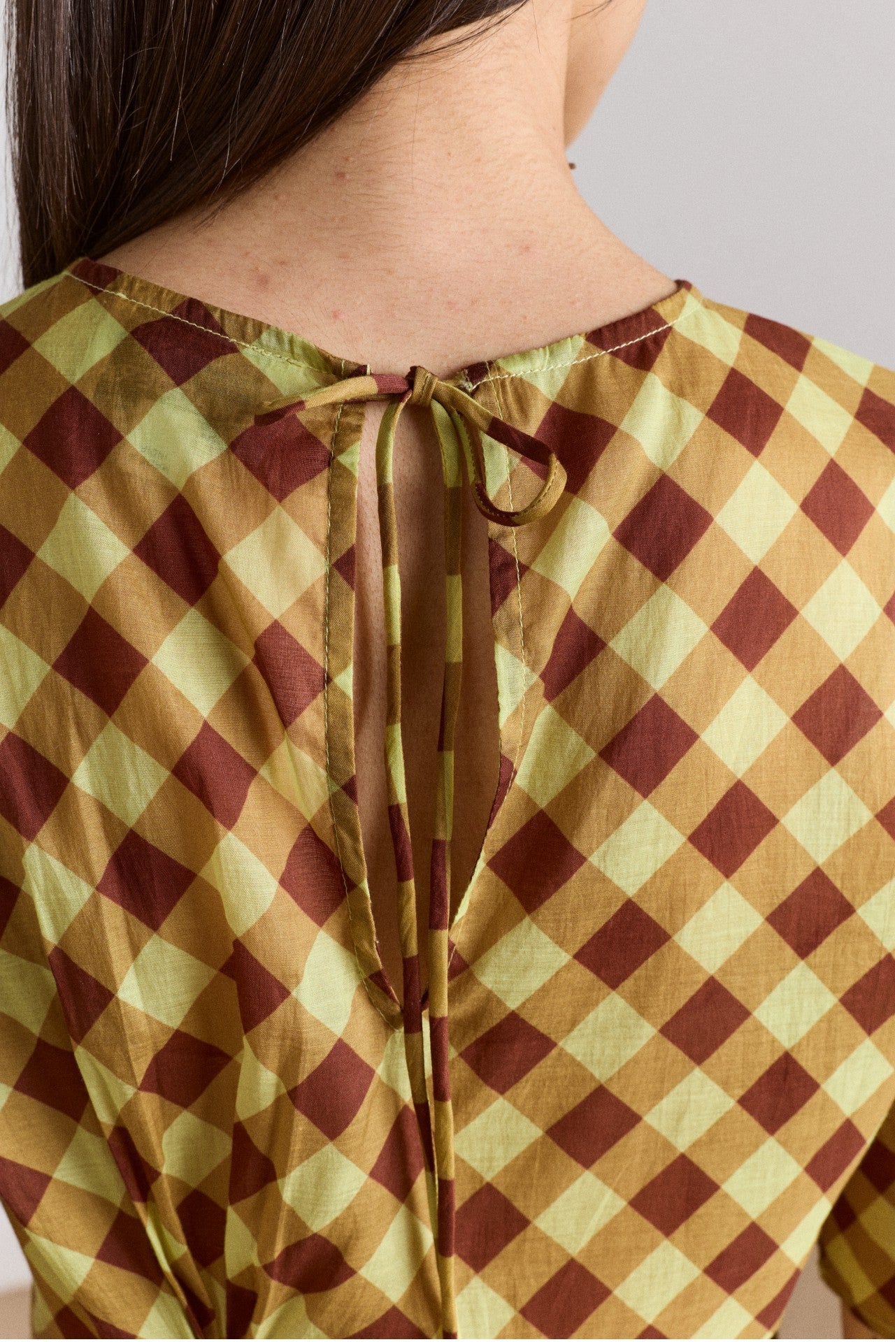 Damson Madder harmony sheer midi dress - choc avo gingham