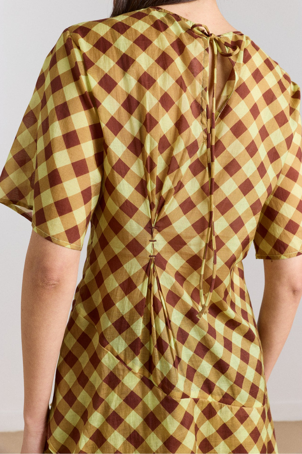 Damson Madder harmony sheer midi dress - choc avo gingham