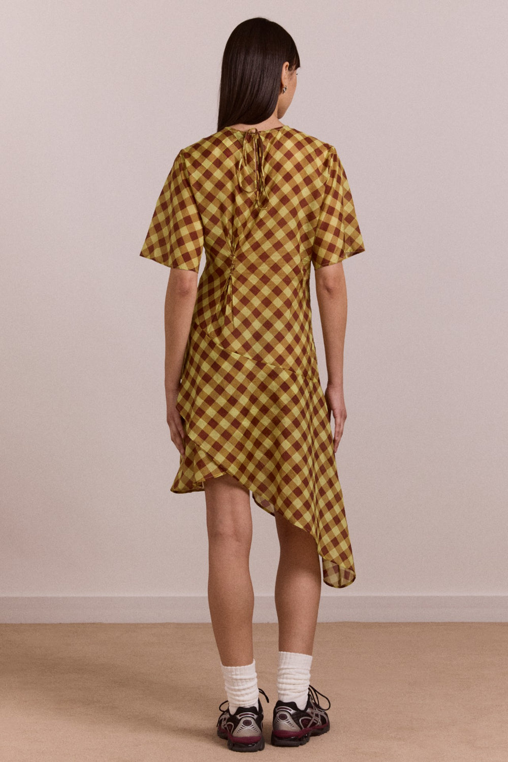 Damson Madder harmony sheer midi dress - choc avo gingham