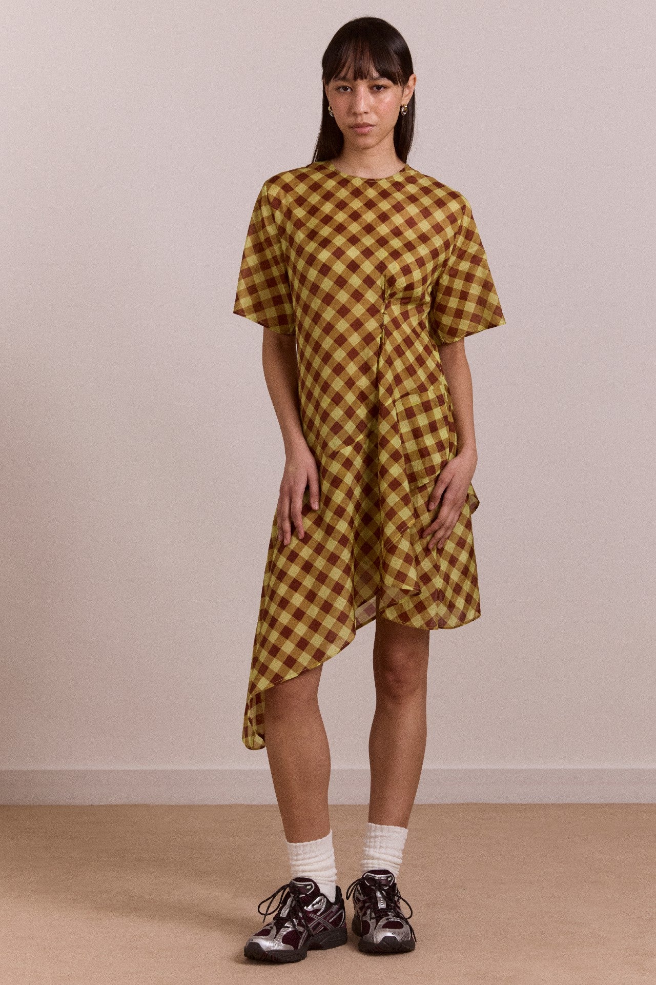 Damson Madder harmony sheer midi dress - choc avo gingham