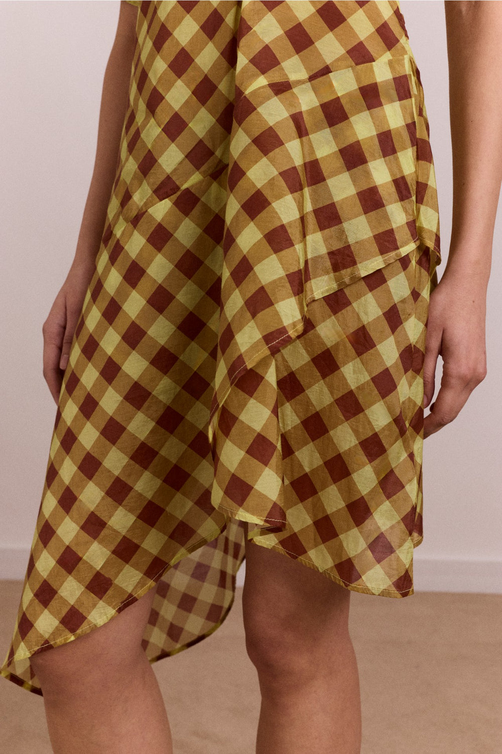 Damson Madder harmony sheer midi dress - choc avo gingham