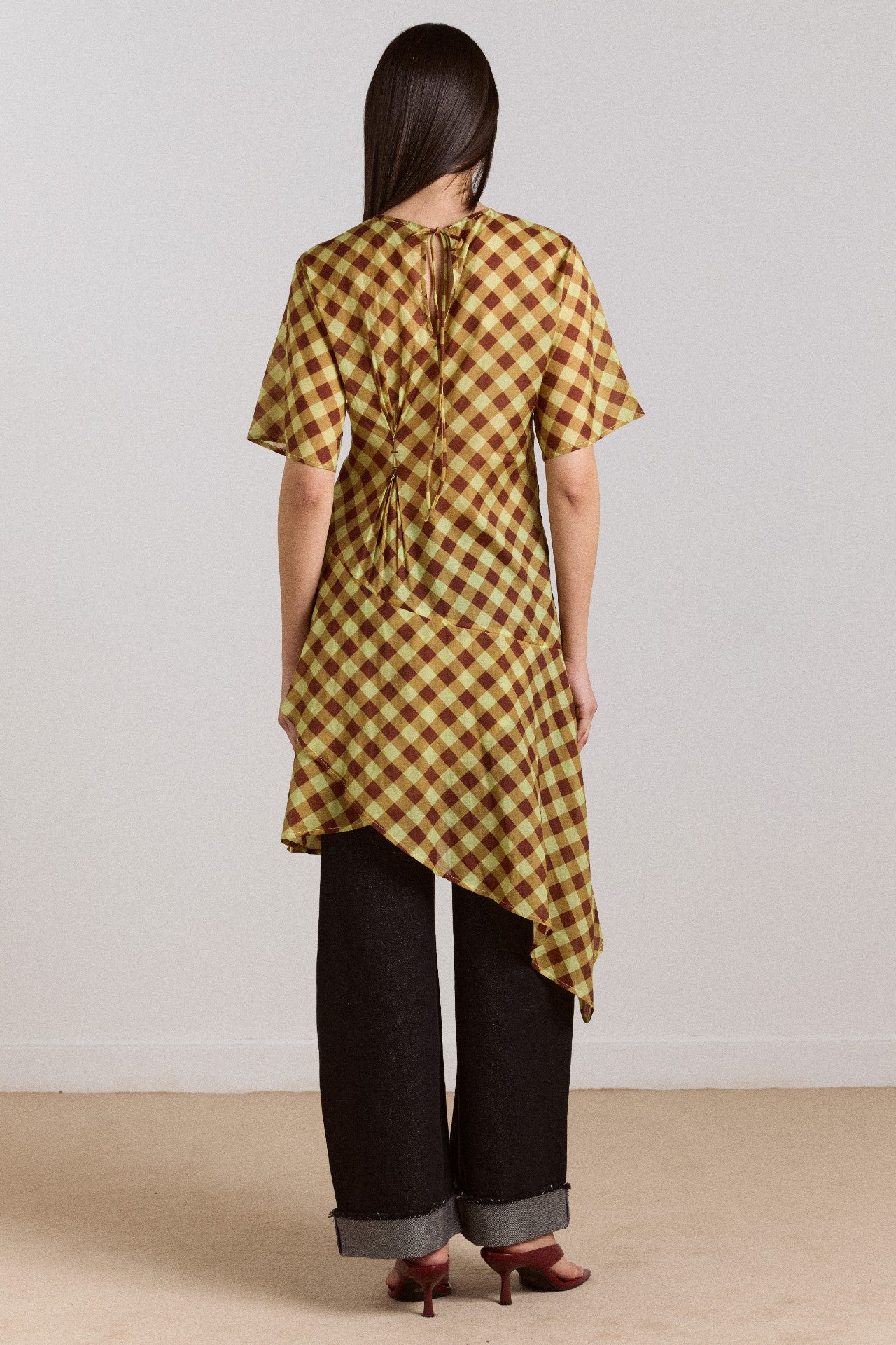 Damson Madder harmony sheer midi dress - choc avo gingham