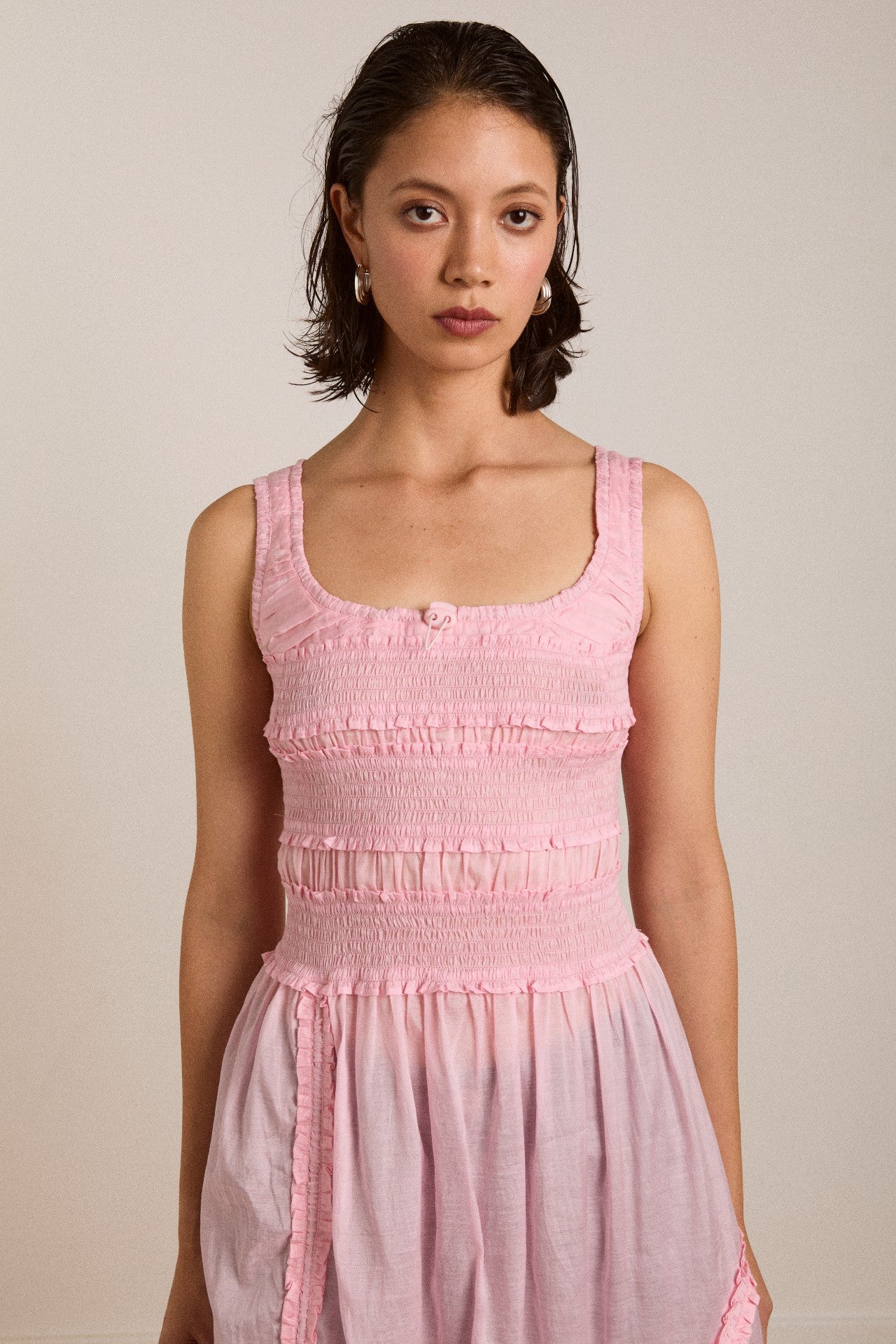 Damson Madder cynthia sheer midi dress - pale pink