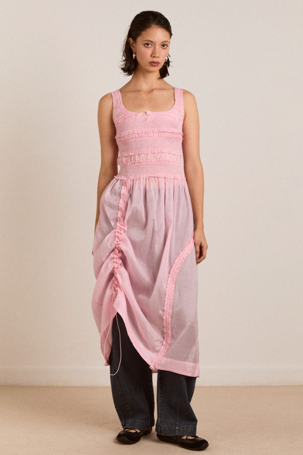 Damson Madder cynthia sheer midi dress - pale pink