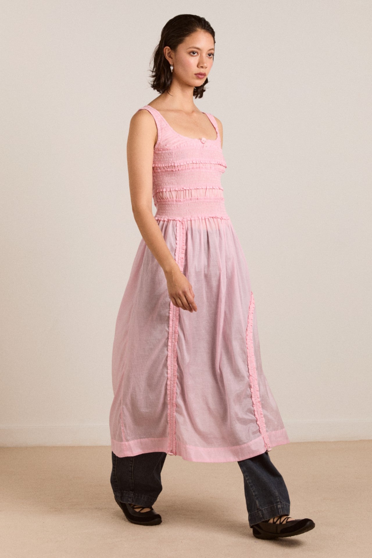 Damson Madder cynthia sheer midi dress - pale pink