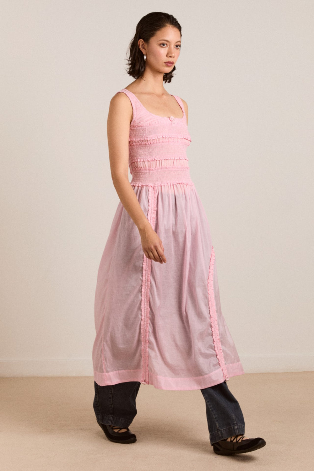 Damson Madder cynthia sheer midi dress - pale pink