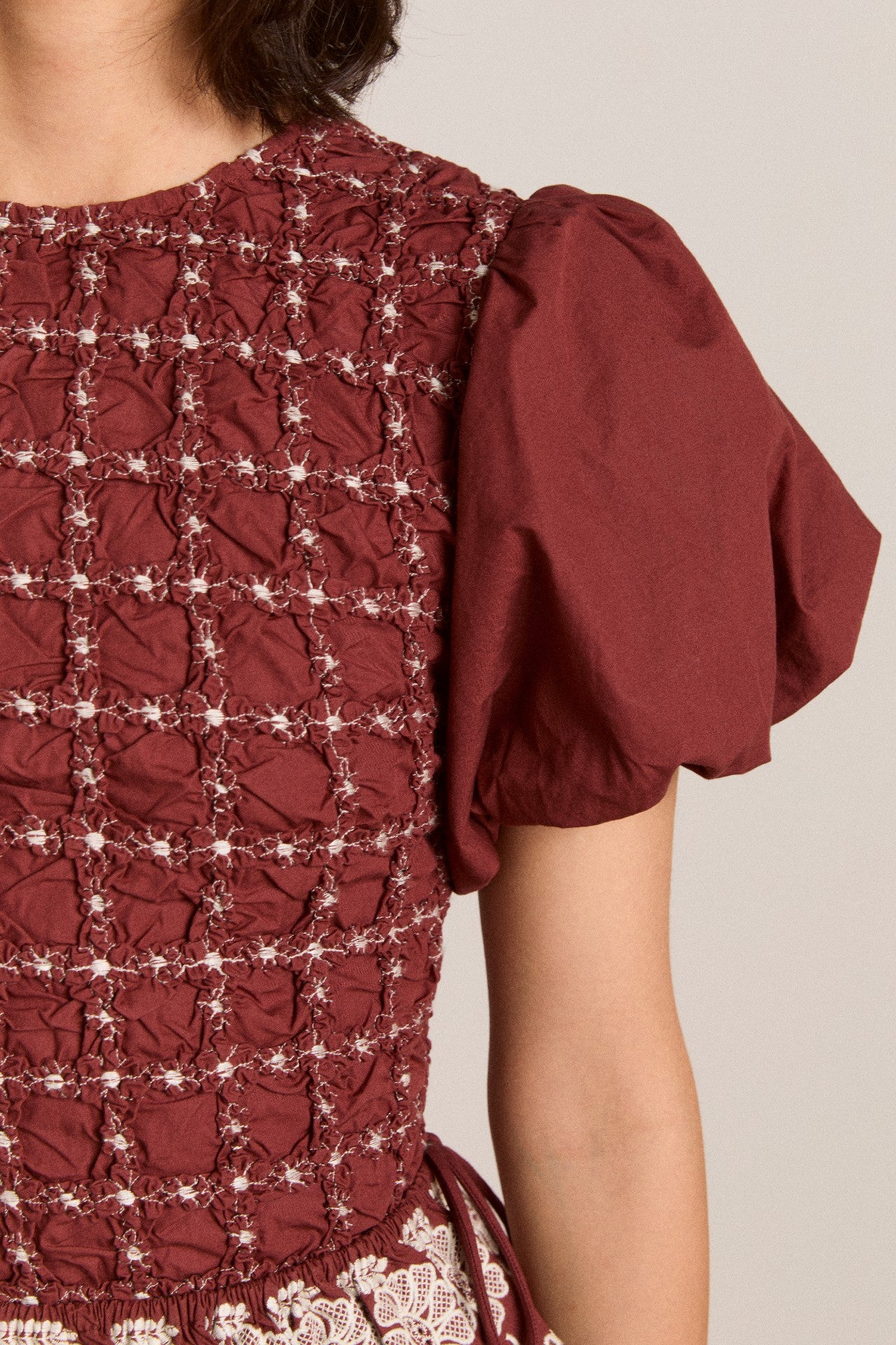 Damson Madder audrey midi dress - burg/butter stitching
