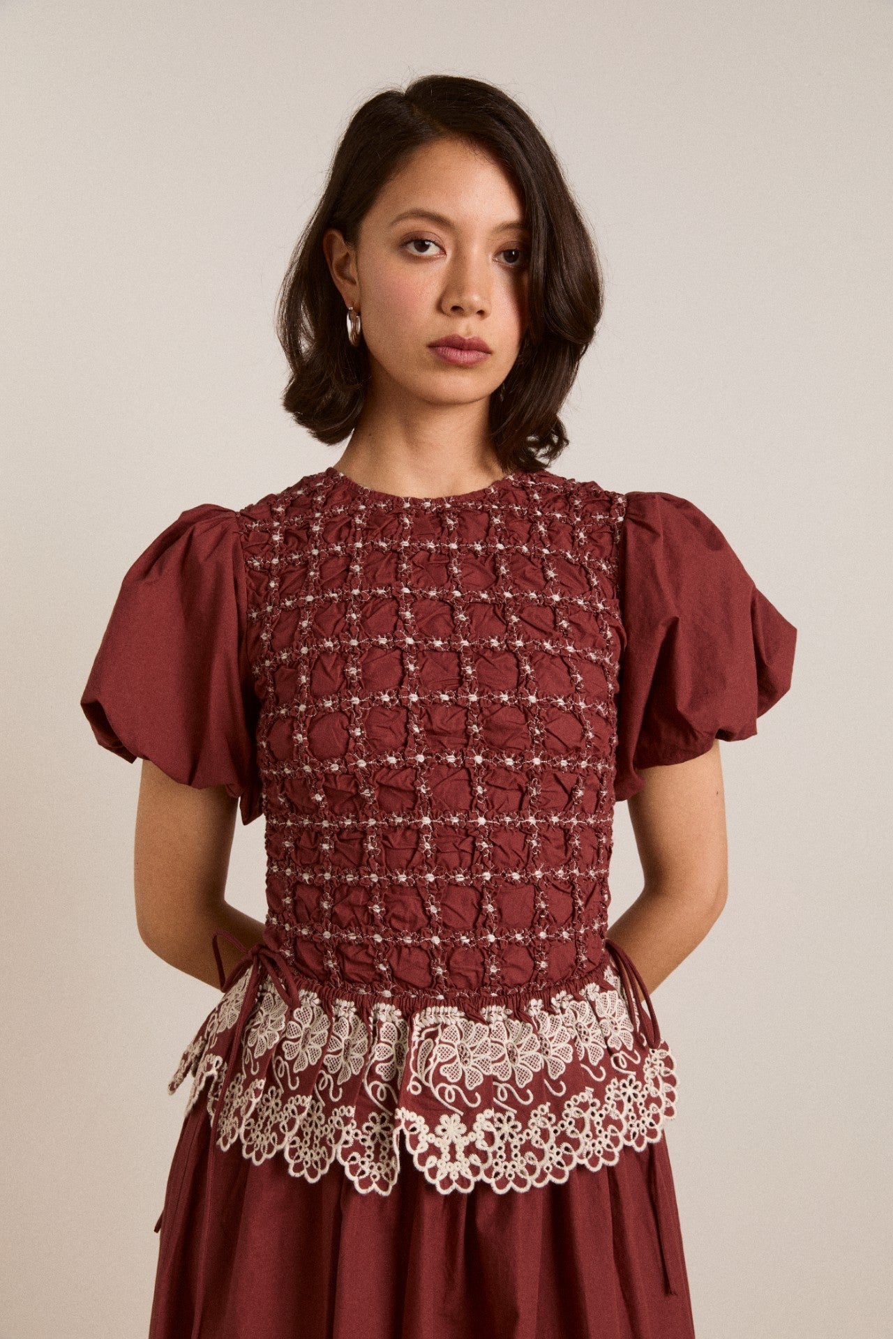 Damson Madder audrey midi dress - burg/butter stitching