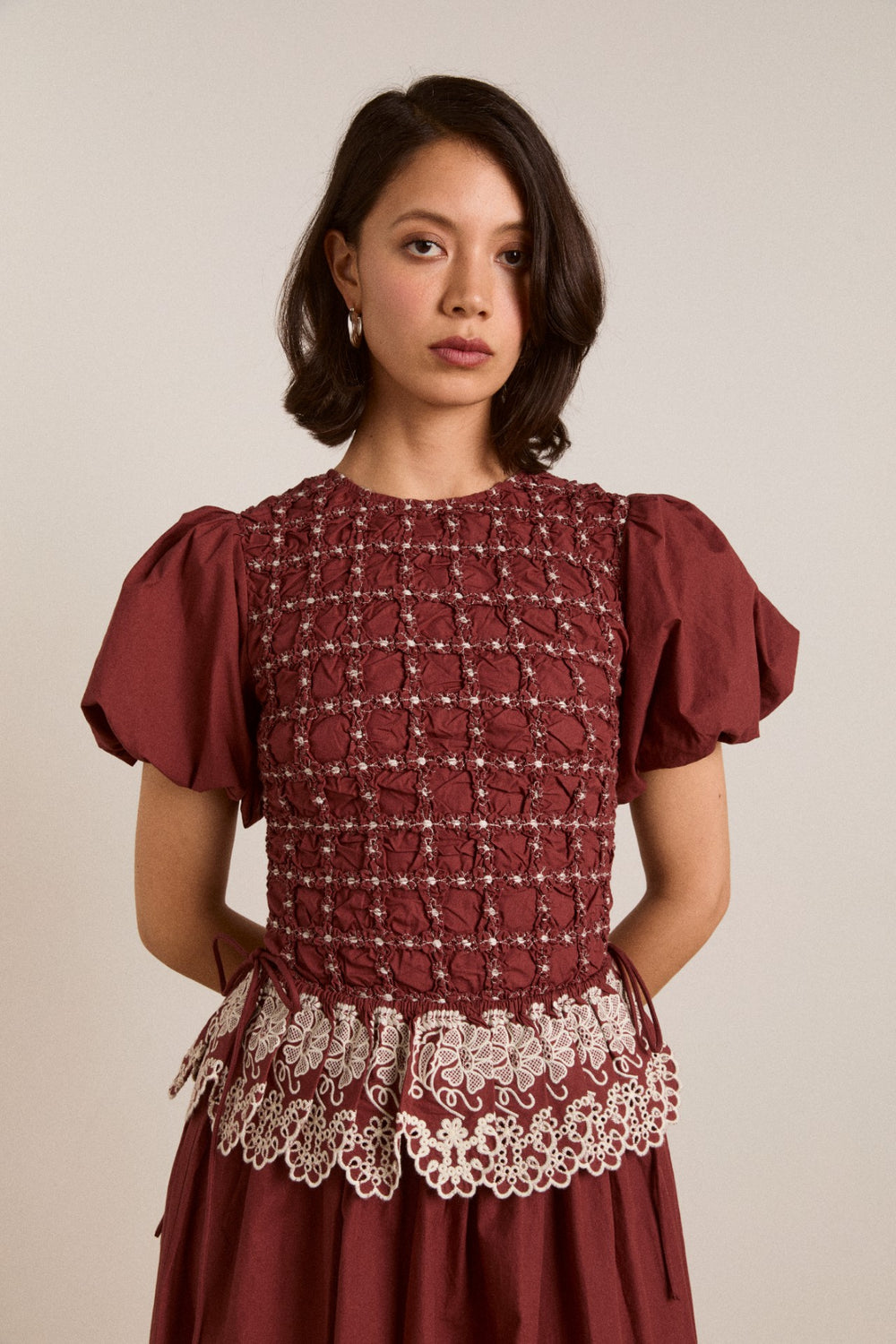 Damson Madder audrey midi dress - burg/butter stitching