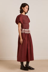 Damson Madder audrey midi dress - burg/butter stitching