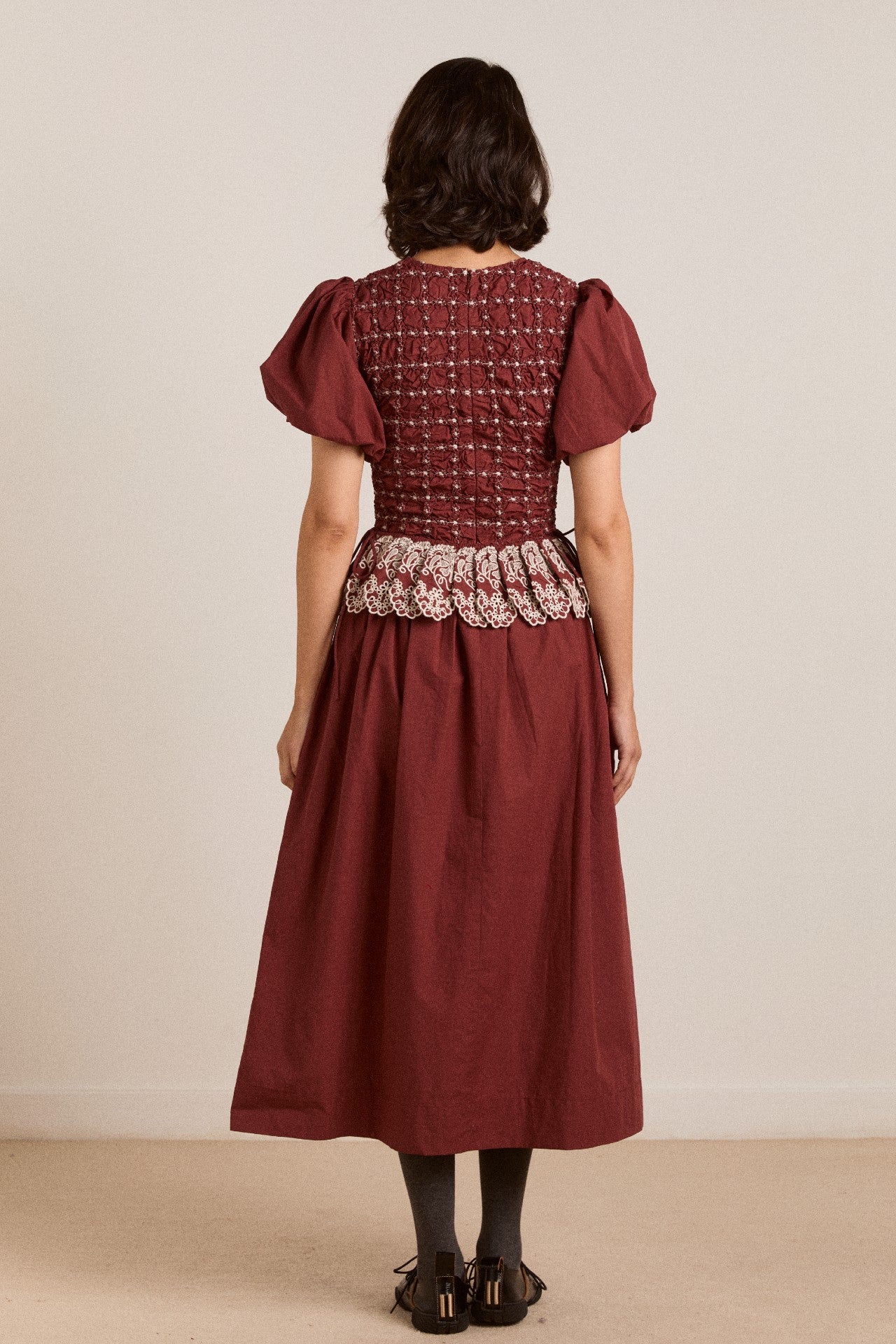 Damson Madder audrey midi dress - burg/butter stitching
