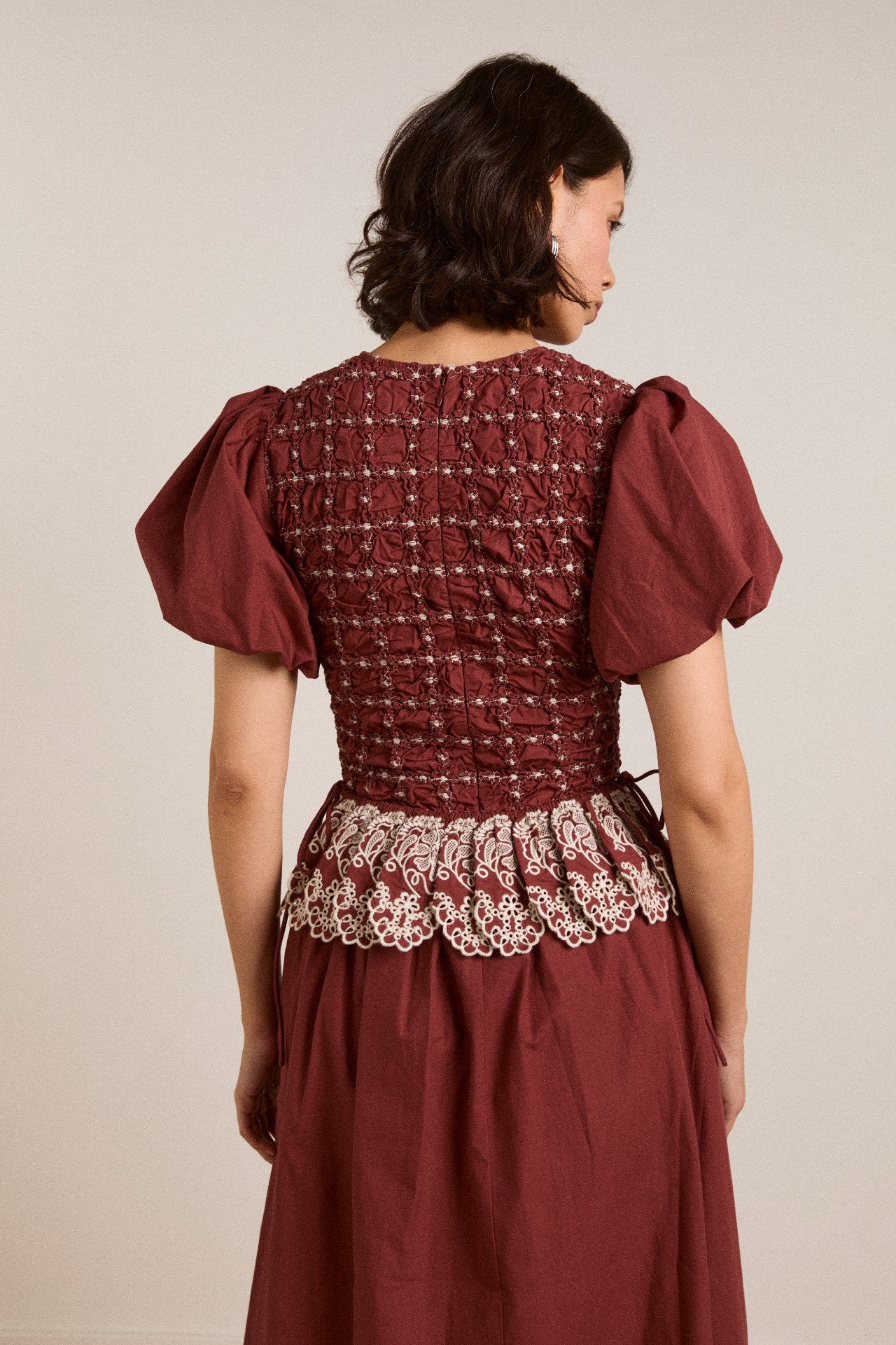 Damson Madder audrey midi dress - burg/butter stitching