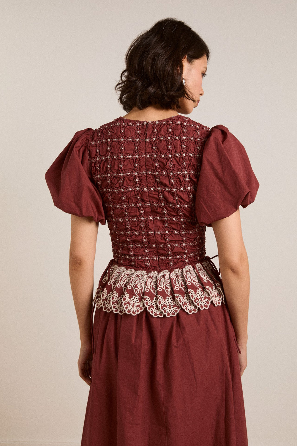 Damson Madder audrey midi dress - burg/butter stitching