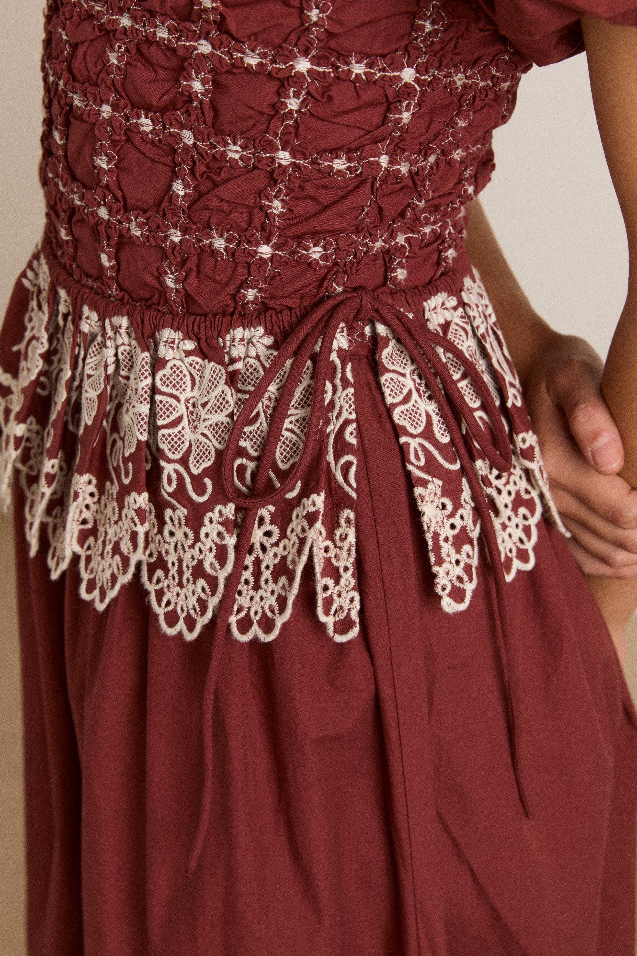 Damson Madder audrey midi dress - burg/butter stitching