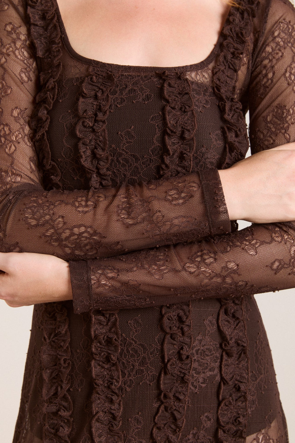 Damson Madder raphi lace midi dress - coffee