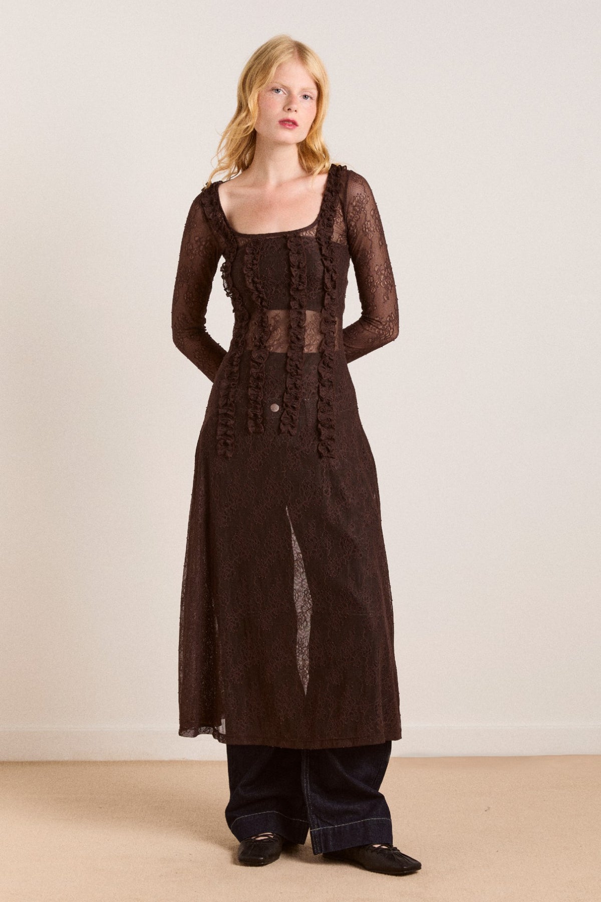 Damson Madder raphi lace midi dress - coffee