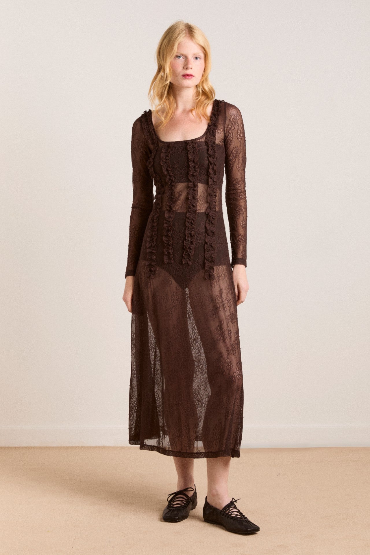 Damson Madder raphi lace midi dress - coffee