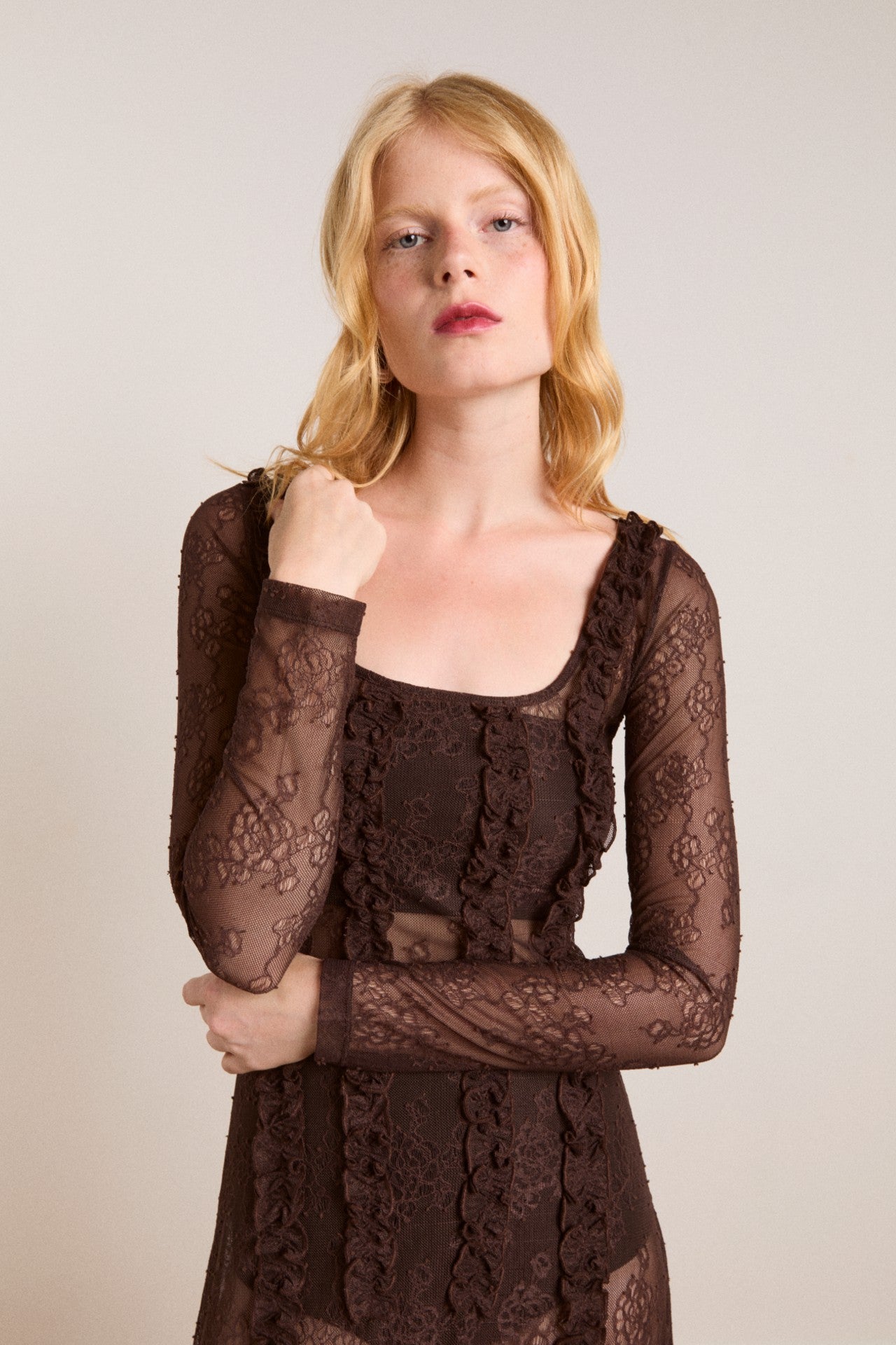 Damson Madder raphi lace midi dress - coffee