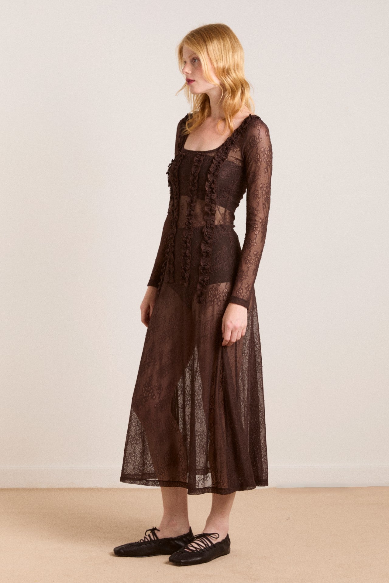 Damson Madder raphi lace midi dress - coffee