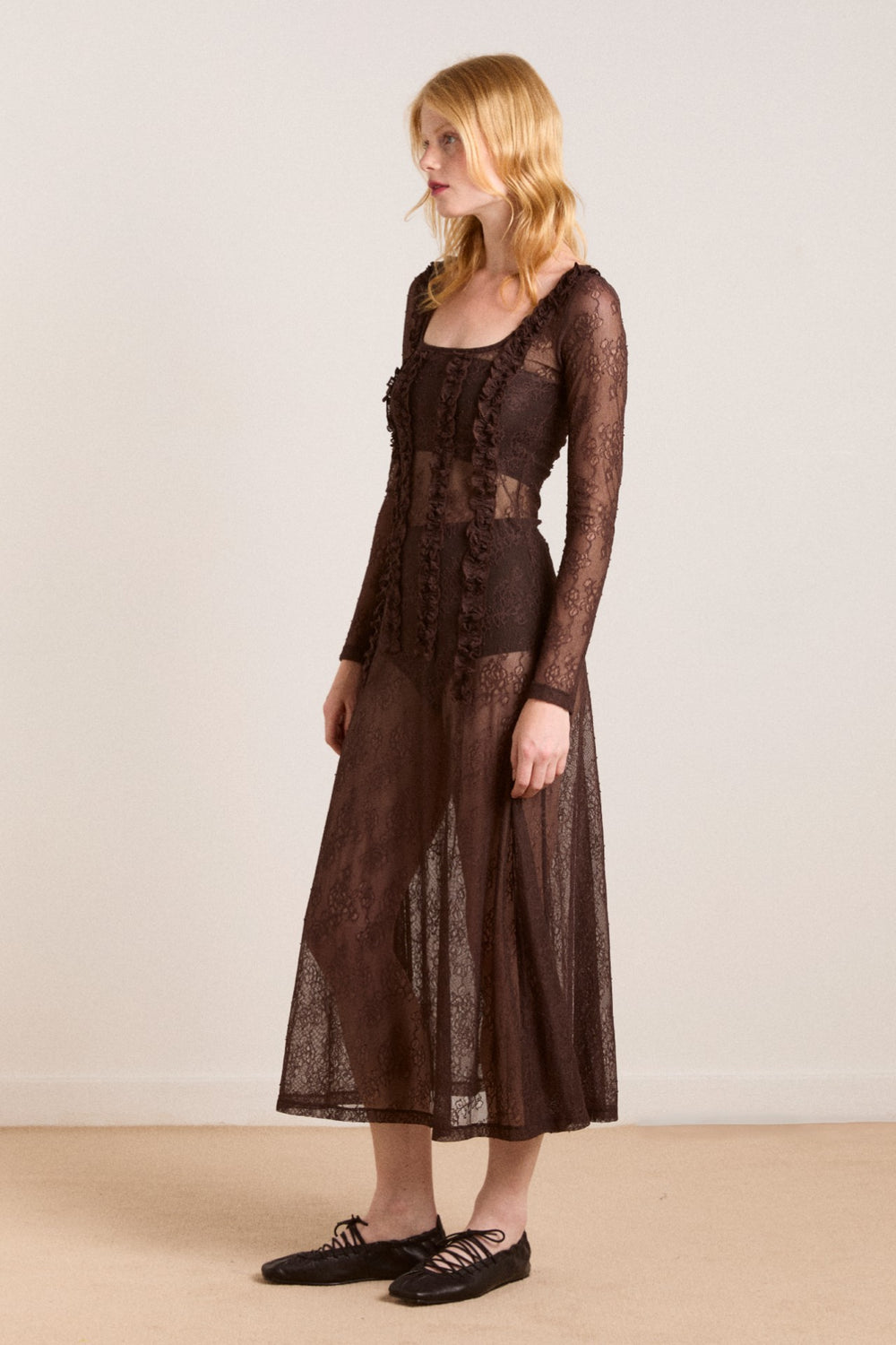 Damson Madder raphi lace midi dress - coffee