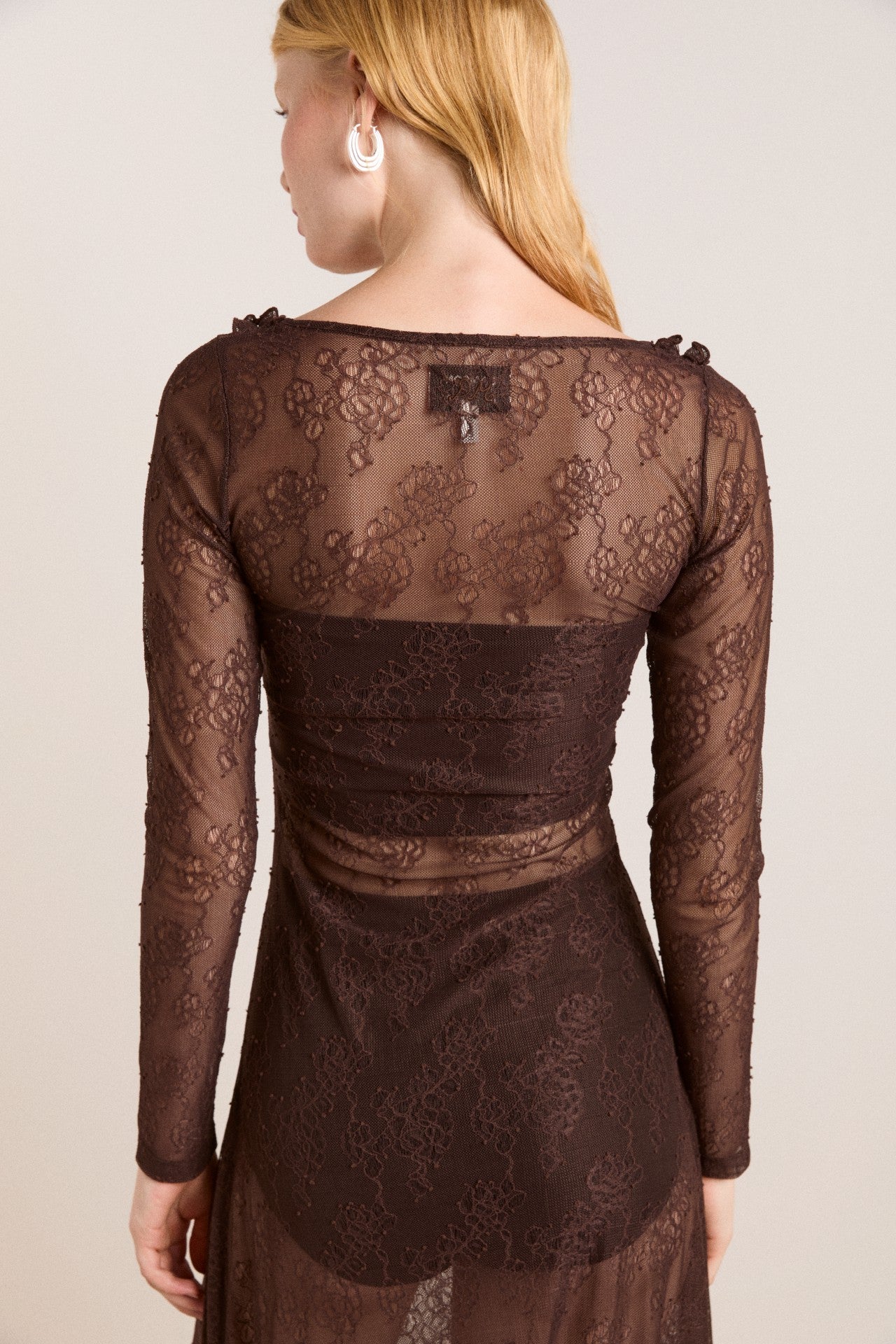 Damson Madder raphi lace midi dress - coffee