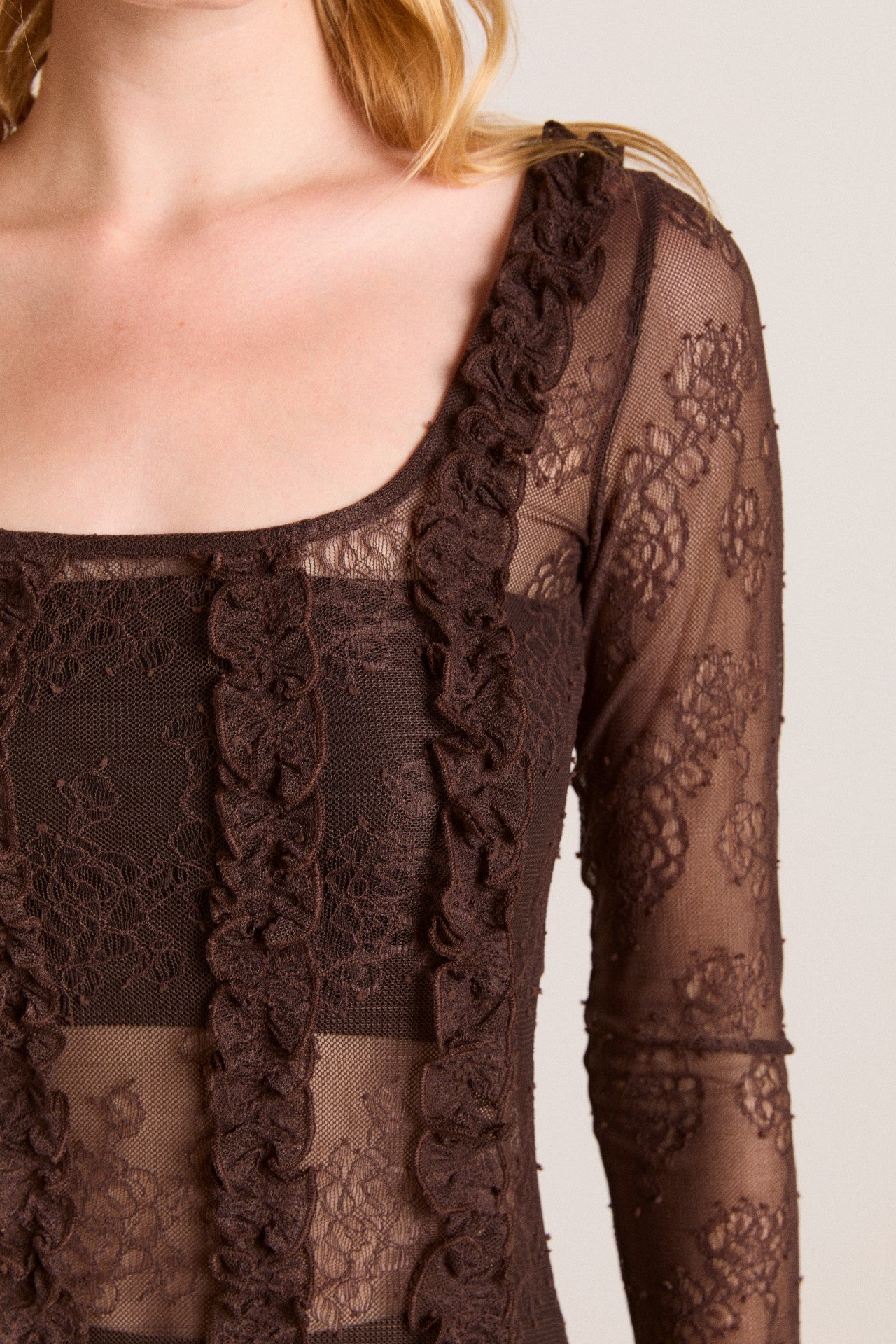Damson Madder raphi lace midi dress - coffee