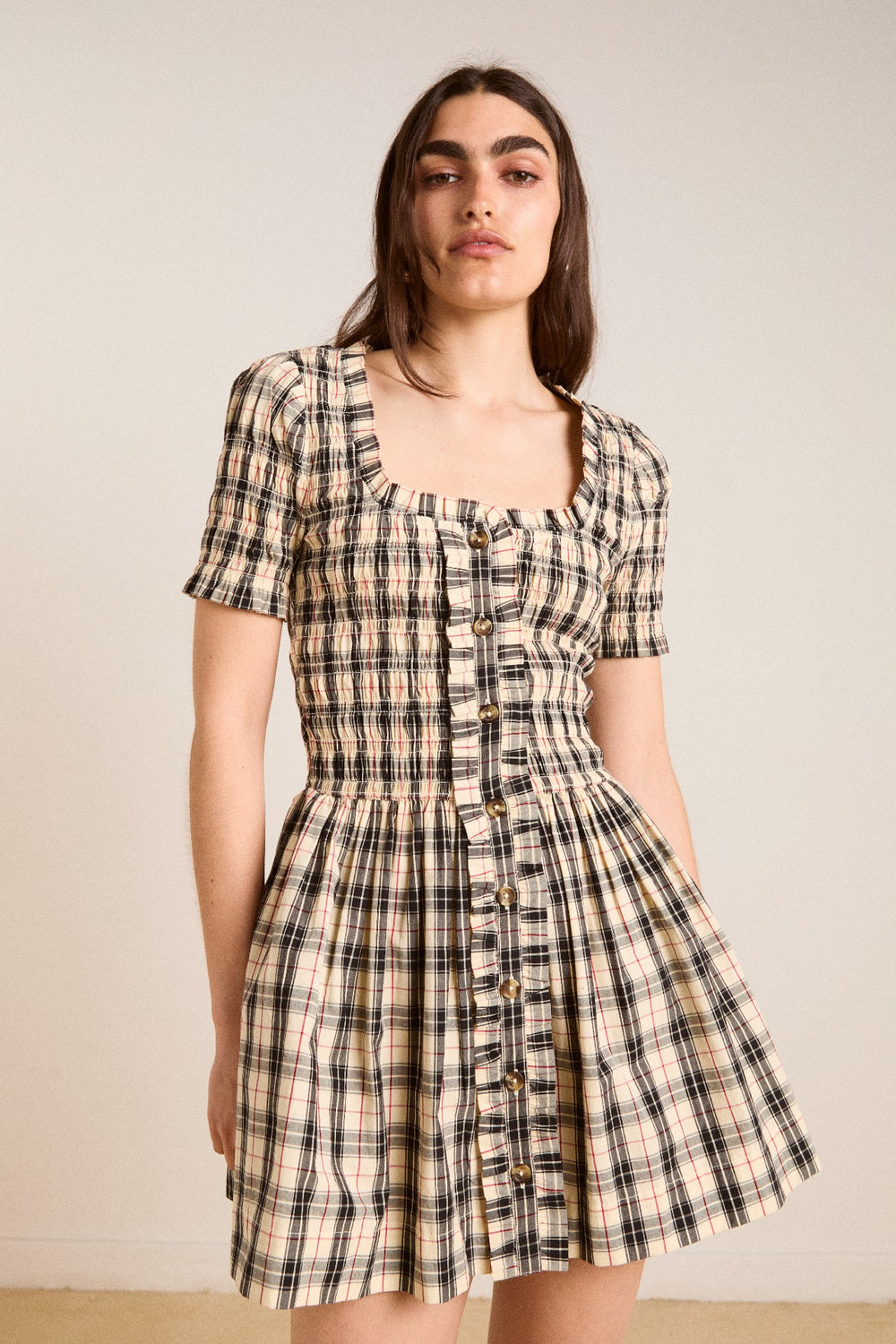 Damson Madder mansi mini dress - butter check
