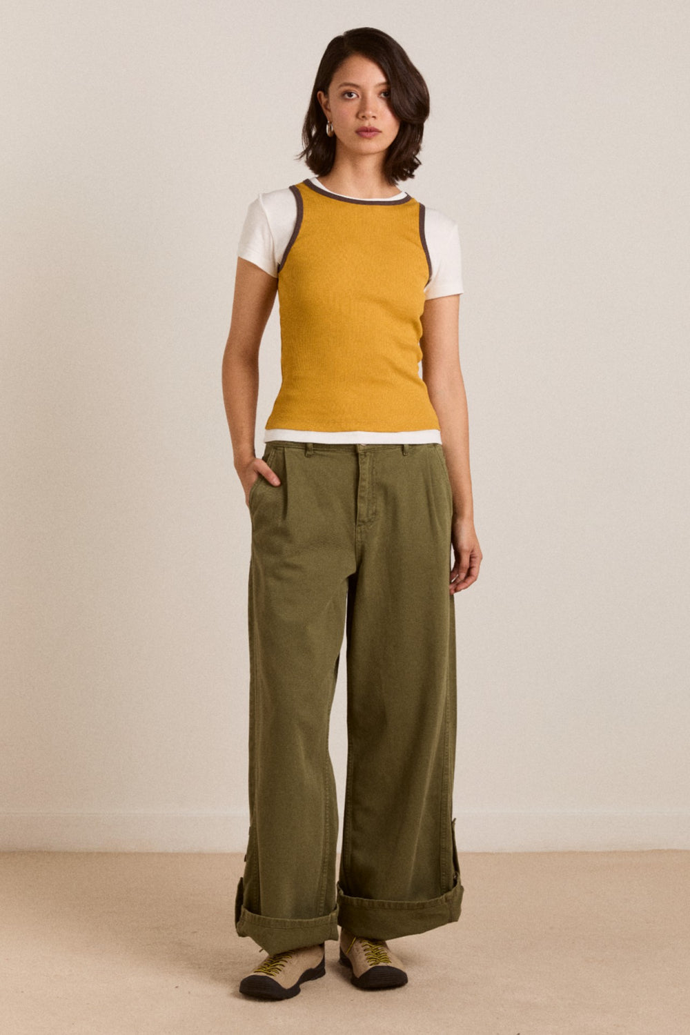 Damson Madder wylie turn up jeans - khaki