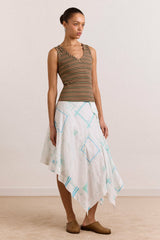 Damson Madder corinne hanky hem midi skirt - white/blue embroidery